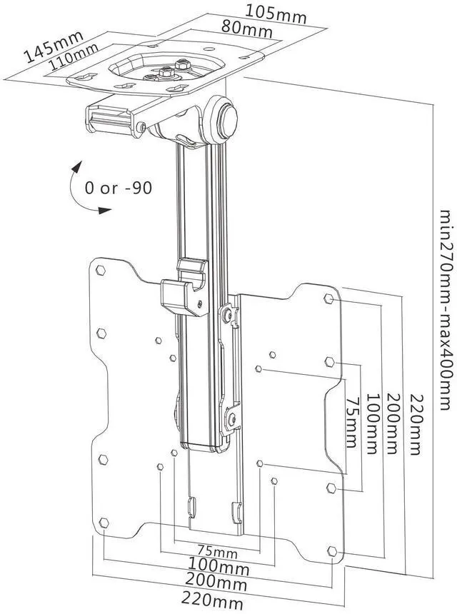 Alt view image 4 of 4 - Folding TV Ceiling Mount - for 17 to 37 inch Flat Screen Display and Monitor of up to 44 Pounds, Adjustable Flip Down and Swivel Angle, VESA 75x75 mm to 200x200 mm, Black TV Mount