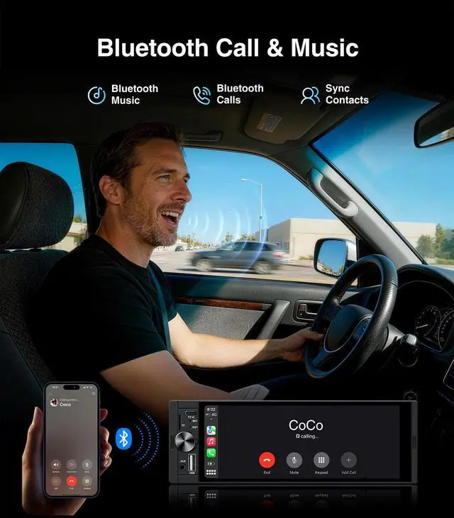 Alt view image 3 of 7 - 6.36 Inch Single Din Touchscreen Car Stereo Carplay Android Auto SWC/FM/Bluetooth