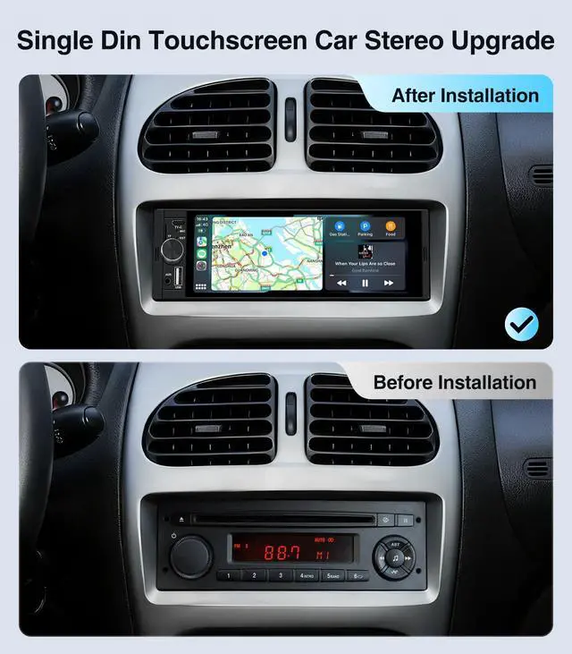 Alt view image 5 of 7 - 6.36 Inch Single Din Touchscreen Car Stereo Carplay Android Auto SWC/FM/Bluetooth