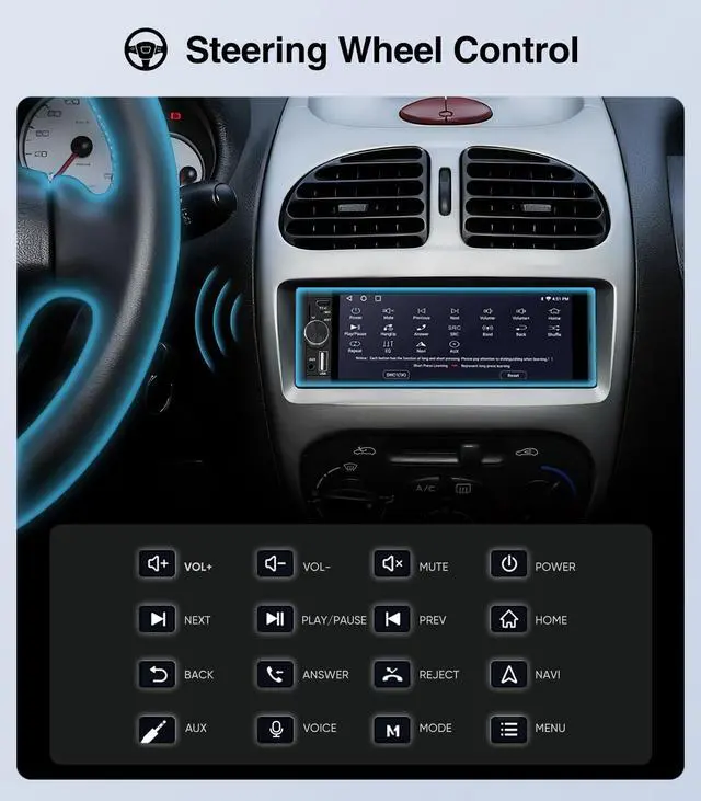 Alt view image 6 of 7 - 6.36 Inch Single Din Touchscreen Car Stereo Carplay Android Auto SWC/FM/Bluetooth