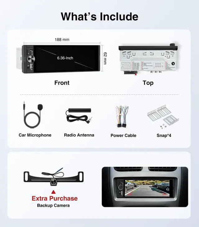Alt view image 7 of 7 - 6.36 Inch Single Din Touchscreen Car Stereo Carplay Android Auto SWC/FM/Bluetooth