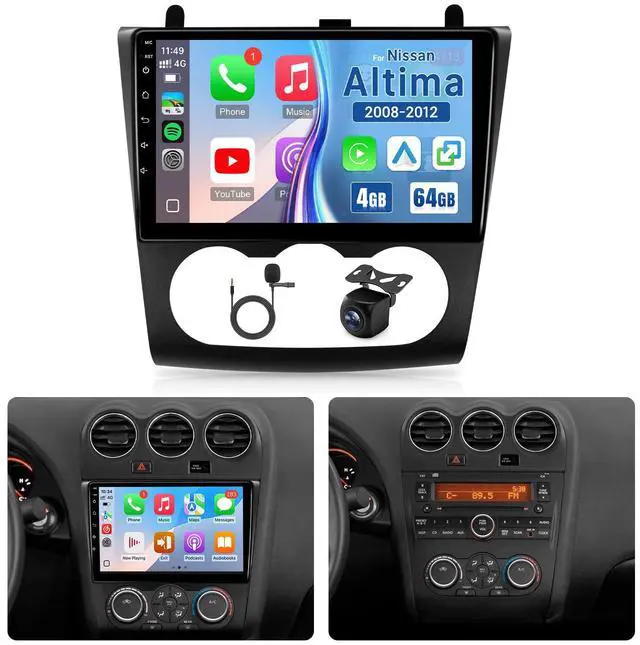 Main image of 4+64G Car Radio for Nissan Altima 2008 2009 2010 2011 2012 Stereo Upgrade, 9'' IPS Touchscreen with Wireless Carplay Android Auto in-Dash Bluetooth GPS WiFi Backup Camera Mic, Manual A/C