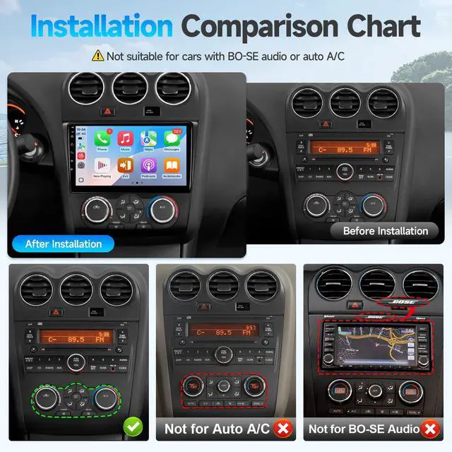Alt view image 2 of 7 - 4+64G Car Radio for Nissan Altima 2008 2009 2010 2011 2012 Stereo Upgrade, 9'' IPS Touchscreen with Wireless Carplay Android Auto in-Dash Bluetooth GPS WiFi Backup Camera Mic, Manual A/C