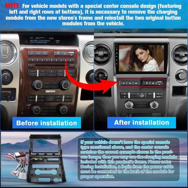Alt view image 3 of 7 - Car Radio for Ford F150 Radio, 2009 2010 2011 2012 for F150 Android Car Stereo with 9 Inch Screen, Carplay, Touch Screen, Backup Camera, DSP, 2G RAM, 64G ROM Manual AC (Low-end Model)