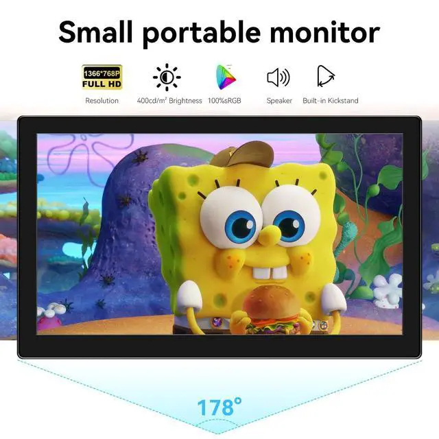 Alt view image 2 of 7 - 10.1inch Touchscreen Portable Monitor, HDR 1366x768P 60hz 400cd/m² 99% sRGB HDMI USB-C Small Monitor for Switch Xbox PS4/5 Laptop Raspberry pi