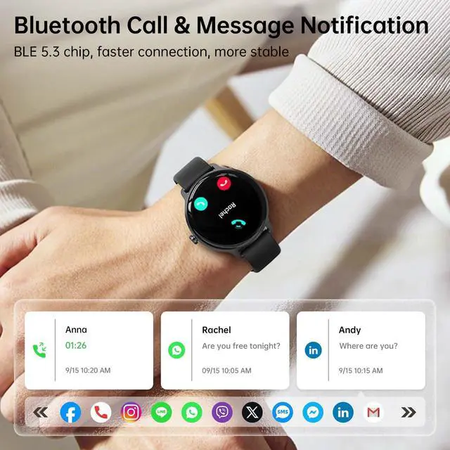 Alt view image 2 of 7 - Smart Watch for Women Men, 1.27" HD AMOLED Stylish Smartwatch (Answer/Call) for iPhone/Android/Samsung, Fitness Tracker with 120+ Sport Modes, Heart Rate/Sleep/Health Monitor, IP68 Waterproof, 2 Bands