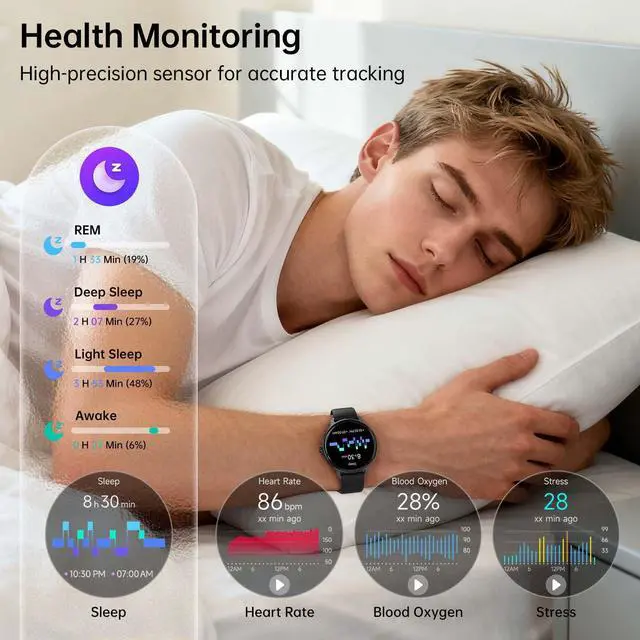 Alt view image 3 of 7 - Smart Watch for Women Men, 1.27" HD AMOLED Stylish Smartwatch (Answer/Call) for iPhone/Android/Samsung, Fitness Tracker with 120+ Sport Modes, Heart Rate/Sleep/Health Monitor, IP68 Waterproof, 2 Bands