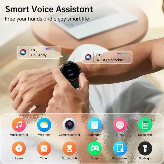 Alt view image 5 of 7 - Smart Watch for Women Men, 1.27" HD AMOLED Stylish Smartwatch (Answer/Call) for iPhone/Android/Samsung, Fitness Tracker with 120+ Sport Modes, Heart Rate/Sleep/Health Monitor, IP68 Waterproof, 2 Bands