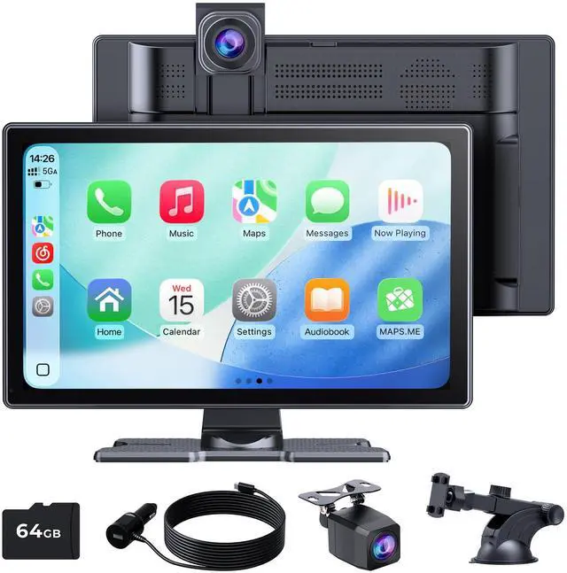 Main image of Carplay Screen for Apple Carplay & Android Auto 9" HD Touchscreen | Wireless Car Play Screen for Car, 4K Dash Cam, 1080p Backup Camera, Navigation, Mirror Link, Bluetooth, FM