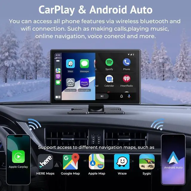 Alt view image 2 of 7 - Carplay Screen for Apple Carplay & Android Auto 9" HD Touchscreen | Wireless Car Play Screen for Car, 4K Dash Cam, 1080p Backup Camera, Navigation, Mirror Link, Bluetooth, FM