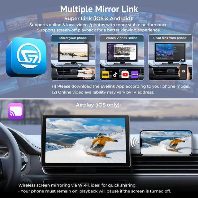Alt view image 5 of 7 - Carplay Screen for Apple Carplay & Android Auto 9" HD Touchscreen | Wireless Car Play Screen for Car, 4K Dash Cam, 1080p Backup Camera, Navigation, Mirror Link, Bluetooth, FM