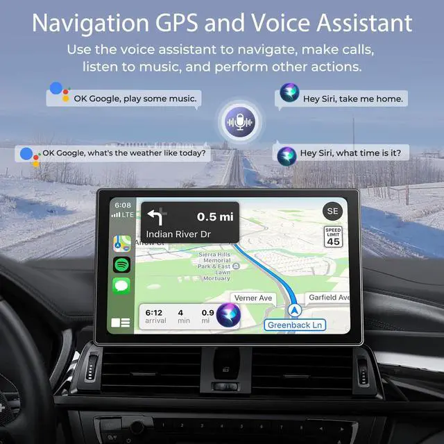 Alt view image 6 of 7 - Carplay Screen for Apple Carplay & Android Auto 9" HD Touchscreen | Wireless Car Play Screen for Car, 4K Dash Cam, 1080p Backup Camera, Navigation, Mirror Link, Bluetooth, FM
