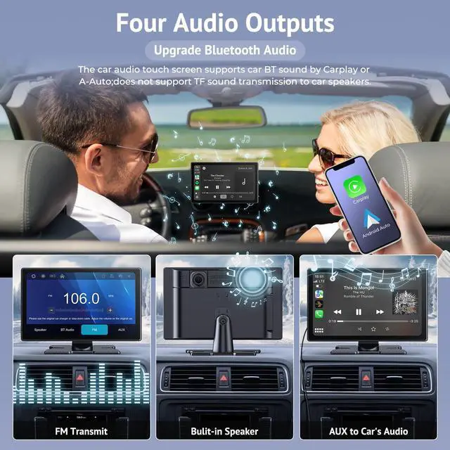 Alt view image 7 of 7 - Carplay Screen for Apple Carplay & Android Auto 9" HD Touchscreen | Wireless Car Play Screen for Car, 4K Dash Cam, 1080p Backup Camera, Navigation, Mirror Link, Bluetooth, FM