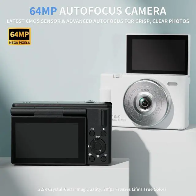 Alt view image 3 of 7 - 2K Digital Camera with 48MP Multi-Filter 16X Zoom Anti Shake, 3" LCD Screen Compact Vlogging Camera with 32G SD-Card, White