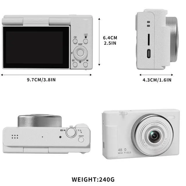 Alt view image 7 of 7 - 2K Digital Camera with 48MP Multi-Filter 16X Zoom Anti Shake, 3" LCD Screen Compact Vlogging Camera with 32G SD-Card, White