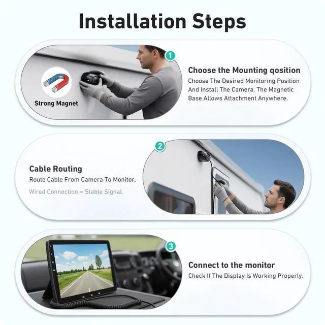 Alt view image 5 of 7 - 1080P Wired RV Backup Camera with Magnetic Mount, IP68 Waterproof Rear View Camera for Truck Pickup Trailer, Night Vision, Heavy-Duty Metal Housing