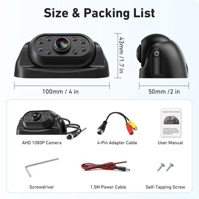 Alt view image 7 of 7 - 1080P Wired RV Backup Camera with Magnetic Mount, IP68 Waterproof Rear View Camera for Truck Pickup Trailer, Night Vision, Heavy-Duty Metal Housing