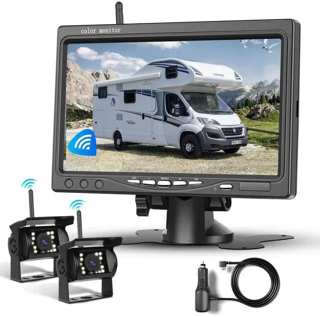 Main image of 1080P HD Wireless Backup Camera System, 7-inch LCD Monitor with 2 Rearview Camera for Trailer RV Camper Truck Car Bus, DIY Guide Lines, IP68 Waterproof, Night Vision, BSD, 12V-36V