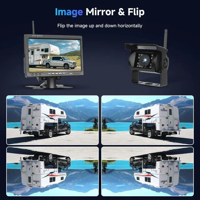 Alt view image 4 of 7 - 1080P HD Wireless Backup Camera System, 7-inch LCD Monitor with 2 Rearview Camera for Trailer RV Camper Truck Car Bus, DIY Guide Lines, IP68 Waterproof, Night Vision, BSD, 12V-36V