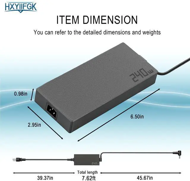 Alt view image 3 of 7 - 240W Charger Compatible with ASUS TUF ROG Zephyrus Strix Gaming Notebooks | Fits TUF F15/F16/F17/A15/A17, ROG G14/G15/G16/M16, Flow X16, Vivobook Pro 15X/16X, Scar 15/17 & ProArt StudioBook series