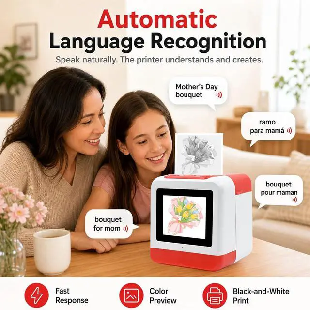 Alt view image 2 of 7 - Smart AI Voice Sticker Maker Machine,Mini Sticker Printer for Kids, Inkless Portable Thermal Printer with Photo Printing, Sticker Printer Box for DIY Arts & Crafts, Birthday Gift
