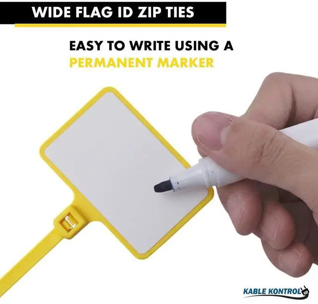 Alt view image 3 of 7 - Write-On Flag Identification Zip Ties 6 Inch 100 Pcs - Yellow | Cable Markers 17/8" x 11/8" Writable Wide Flag SelfLocking Nylon Marker Cable Ties for Cable Labeling