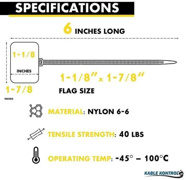 Alt view image 2 of 7 - Write-On Flag Identification Zip Ties 6 Inch 100 Pcs - Yellow | Cable Markers 17/8" x 11/8" Writable Wide Flag SelfLocking Nylon Marker Cable Ties for Cable Labeling
