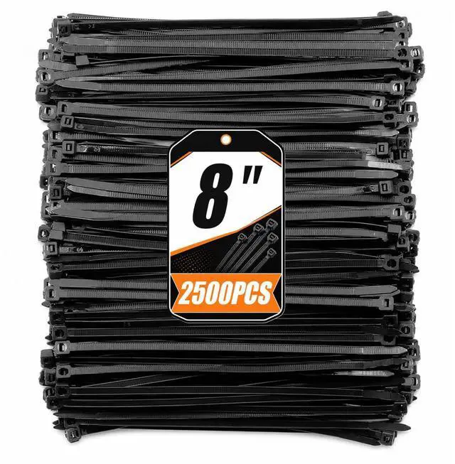 Main image of 8 Inch Black Zip Ties 2500 Pack Heavy Duty 60LBS UV Resistant | Cable Ties Nylon PA66 Long Wire Ties for Garden Outdoor Fencing and Home Organizing