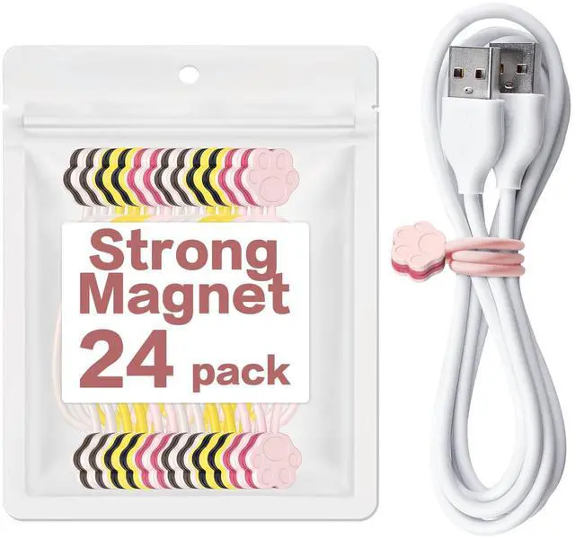 Main image of Cute Dog Paw Magnetic Cable Ties (24 Pack, 7.28 In) silicone cable ties reusable,Strong magnetic adsorption,Great for Bundlingand Organizing, Holding Stuff Book Markers, Fridge Magnets (Multicolor)