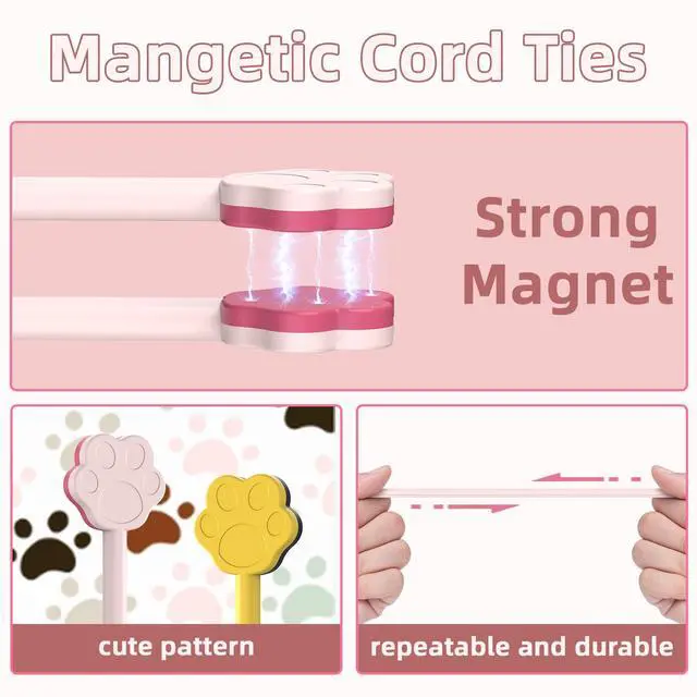 Alt view image 4 of 7 - Cute Dog Paw Magnetic Cable Ties (24 Pack, 7.28 In) silicone cable ties reusable,Strong magnetic adsorption,Great for Bundlingand Organizing, Holding Stuff Book Markers, Fridge Magnets (Multicolor)