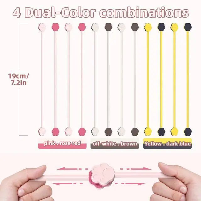 Alt view image 6 of 7 - Cute Dog Paw Magnetic Cable Ties (24 Pack, 7.28 In) silicone cable ties reusable,Strong magnetic adsorption,Great for Bundlingand Organizing, Holding Stuff Book Markers, Fridge Magnets (Multicolor)