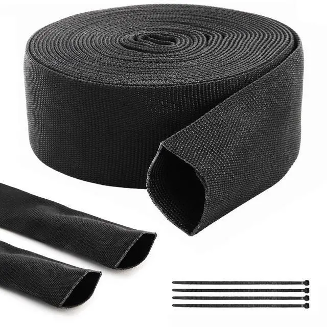 Main image of Protective Hose Sleeve 19.7 Ft, Anchor Chain Cover with Zip Ties, Black Polyester Hydraulic Wrap Cable Cutting Wire Sheath Sleeve for Welding Tig Torch Hydraulic Hose Rope (1.57 Inch ID)