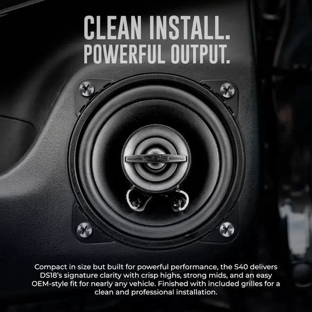 Alt view image 3 of 7 - S40 4 Inch Car Audio Coaxial Speaker Pair - 120W Max (40W RMS) 4 Ohm 2-Way Coax with Grill, Black Matte Steel Basket, and Barium Ferrite Magnet - Upgrade Factory Speakers