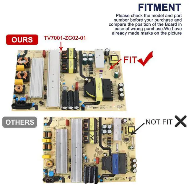 Alt view image 3 of 7 - Power Supply Board TV7001-ZC02-01 for ONN & Haier 70in TV | Replaces E021M425-J1/J3, E021M509-A2/B2. 220V input, 12V/24V output. FR-4 PCB. 5 safety protections