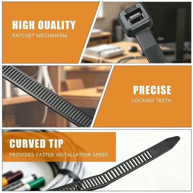 Alt view image 3 of 7 - 8 Inch Black Zip Ties 2500 Pack Heavy Duty 60LBS UV Resistant | Cable Ties Nylon PA66 Long Wire Ties for Garden Outdoor Fencing and Home Organizing