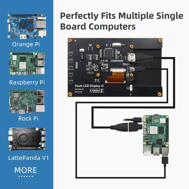 Alt view image 5 of 6 - 7 Inch IPS LCD Touch Screen Display 1024×600 HDMI Capacitive Mini Small Monitor for Raspberry Pi 5/4/3/2/B/B+, BB Black, Win 11/10/8/7