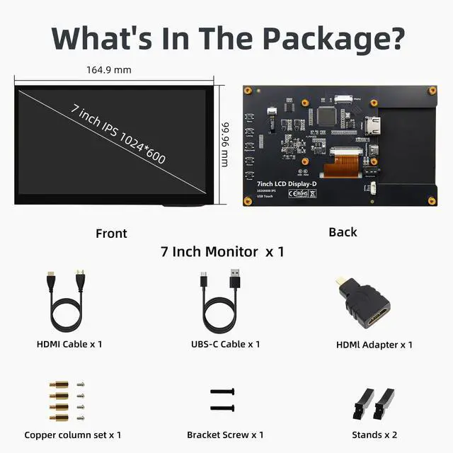 Alt view image 6 of 6 - 7 Inch IPS LCD Touch Screen Display 1024×600 HDMI Capacitive Mini Small Monitor for Raspberry Pi 5/4/3/2/B/B+, BB Black, Win 11/10/8/7