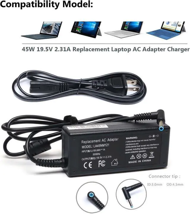 Alt view image 2 of 5 - 45W Charger for HP 17 17Z 17T 17-AK 17-AR 17-BS 17-BY 17-CA 17-CN CN300 | for 17-ak013dx 17-by1053dx by0021dx by0088cl 17-bs062st 17-ca0020nr 17-ar050wm cn0021nr cn0025nr CN200 CN000 Ac Adapter