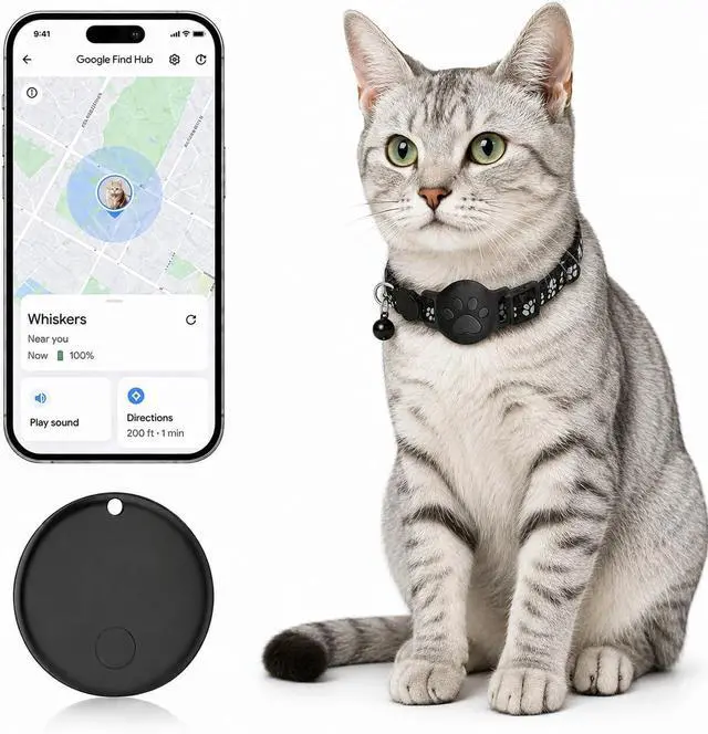 Main image of Pet Tracker,GPS Collar for Cats (Android Only) Smart tag,Waterproof Compatible with Google Find My,No Monthly Fee,Advanced Tracking Solution Smart Collar for Pet Safety Ideal Small Large Cats (Black)
