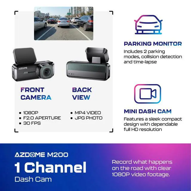 Alt view image 2 of 7 - M200 Mini Dash Cam WiFi Dashcam - Single Channel Dash Cam for Broad Road Coverage - Built-in WiFi - Full HD Resolution - Parking Monitor - App Connectivity - Collision Detection - Night Vision