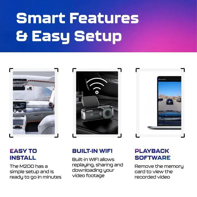 Alt view image 7 of 7 - M200 Mini Dash Cam WiFi Dashcam - Single Channel Dash Cam for Broad Road Coverage - Built-in WiFi - Full HD Resolution - Parking Monitor - App Connectivity - Collision Detection - Night Vision
