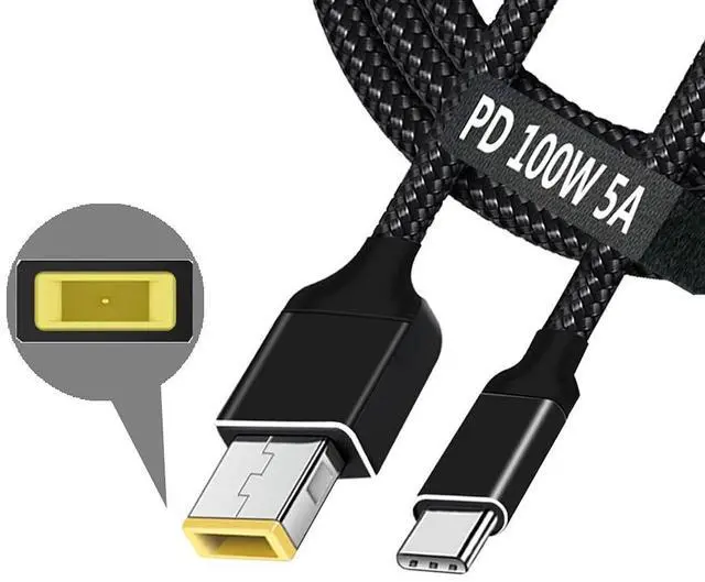 Main image of USB C to Slim Tip Laptop Charging Cable Adapter Male Type C to Square Converter 6.5ft 100W PD Power Charger Supply Cord for Think Pad Yoga 11 12 Ideapad T470s T470 T460s T450 T450s ThinkPad X1 Lenovo