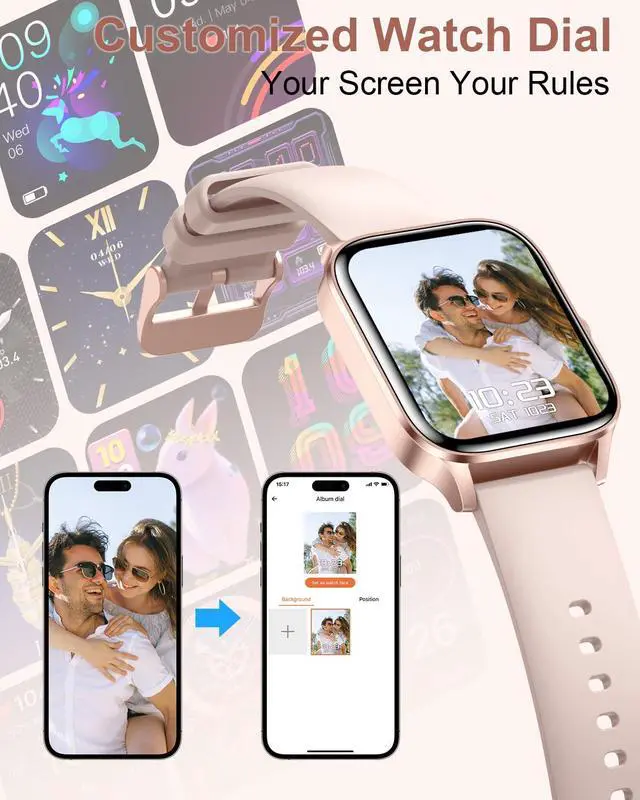 Alt view image 5 of 7 - Smart Watch for Women, 1.85"HD Fitness Tracker (Answer/Make Call/Messages), 130+ Sport Modes with 24/7 Heart Rate/Sleep Monitor/Pedometer, IP68 Waterproof, Smartwatche for Android&iOS (Rose Gold)
