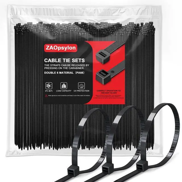 Main image of 12 Inch Black Zip Ties 1300 Pack, 75 LBS Tensile Strength UV Resistant Self-Locking Plastic Cable Ties for Indoor Outdoor Use