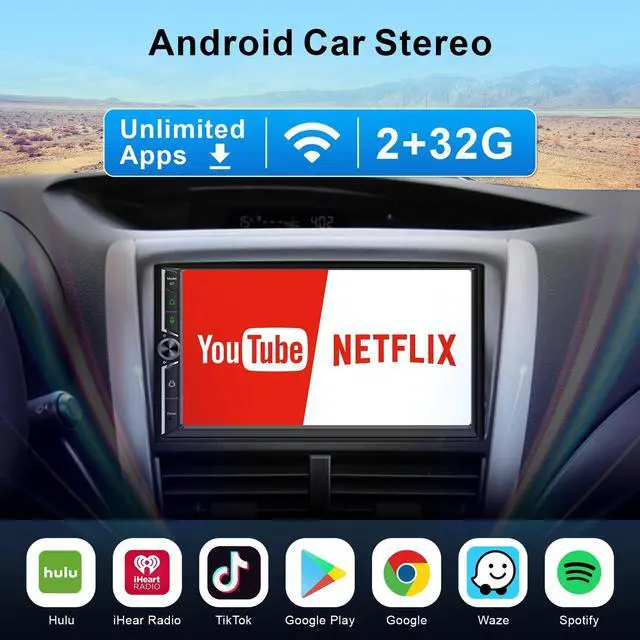 Alt view image 2 of 6 - Double Din Car Stereo Wireless Apple CarPlay Wireless Android Auto,7 Inch QLED Touchscreen Android Car Radio with Bluetooth,WiFi, GPS Navigation,Subwoofer,USB/SWC/AUX/FM