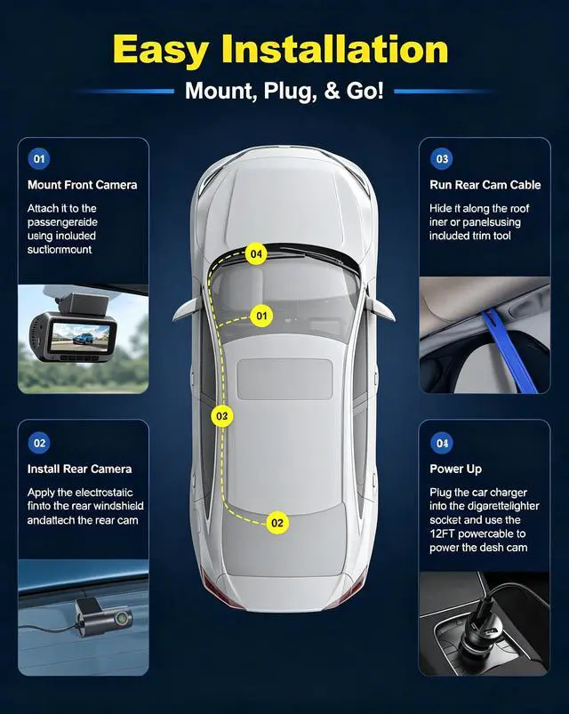 Alt view image 4 of 5 - Dash Cam Front 4K Rear 1080P, Built-in 5G WiFi & GPS, 3.16 Inch IPS Screen, HDR Night Vision, G-Sensor Loop Recording, Suction Mount Car Camera for Vehicle SafetySupport 512GB, Free 128GB TF Card