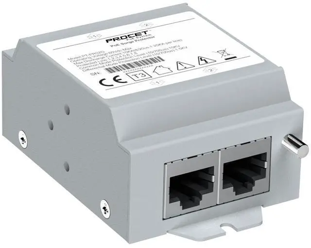 Main image of PROCET Ethernet Surge Protector Gigabit - 2 Pairs Port 20KV Industrial Lightning Arrestor for -40°F to 185°F, 120W/port PoE++ RJ45 Surge Protector, 10/100/1000Mbps, Gas Discharge TubeGDT, PT-PR02G
