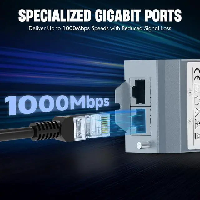 Alt view image 3 of 7 - PROCET Ethernet Surge Protector Gigabit - 2 Pairs Port 20KV Industrial Lightning Arrestor for -40°F to 185°F, 120W/port PoE++ RJ45 Surge Protector, 10/100/1000Mbps, Gas Discharge TubeGDT, PT-PR02G