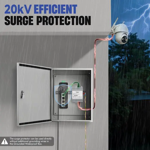 Alt view image 4 of 7 - PROCET Ethernet Surge Protector Gigabit - 2 Pairs Port 20KV Industrial Lightning Arrestor for -40°F to 185°F, 120W/port PoE++ RJ45 Surge Protector, 10/100/1000Mbps, Gas Discharge TubeGDT, PT-PR02G