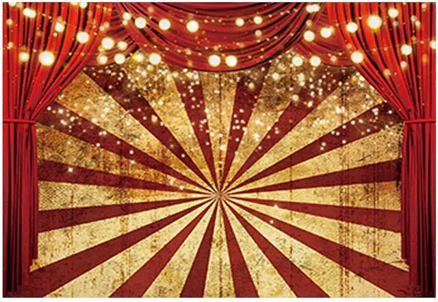 Main image of 7x5ft Golden Glitter Red Curtain Halloween Photography Backdrop Circus Carnival Sparkle Stripes Background Baby Shower Birthday Party Portrait Cake Table Decor Banner Photo Booth Props